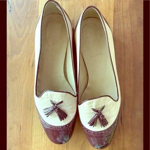 J. Crew Cream and Brown patent leather Flats with Tassels